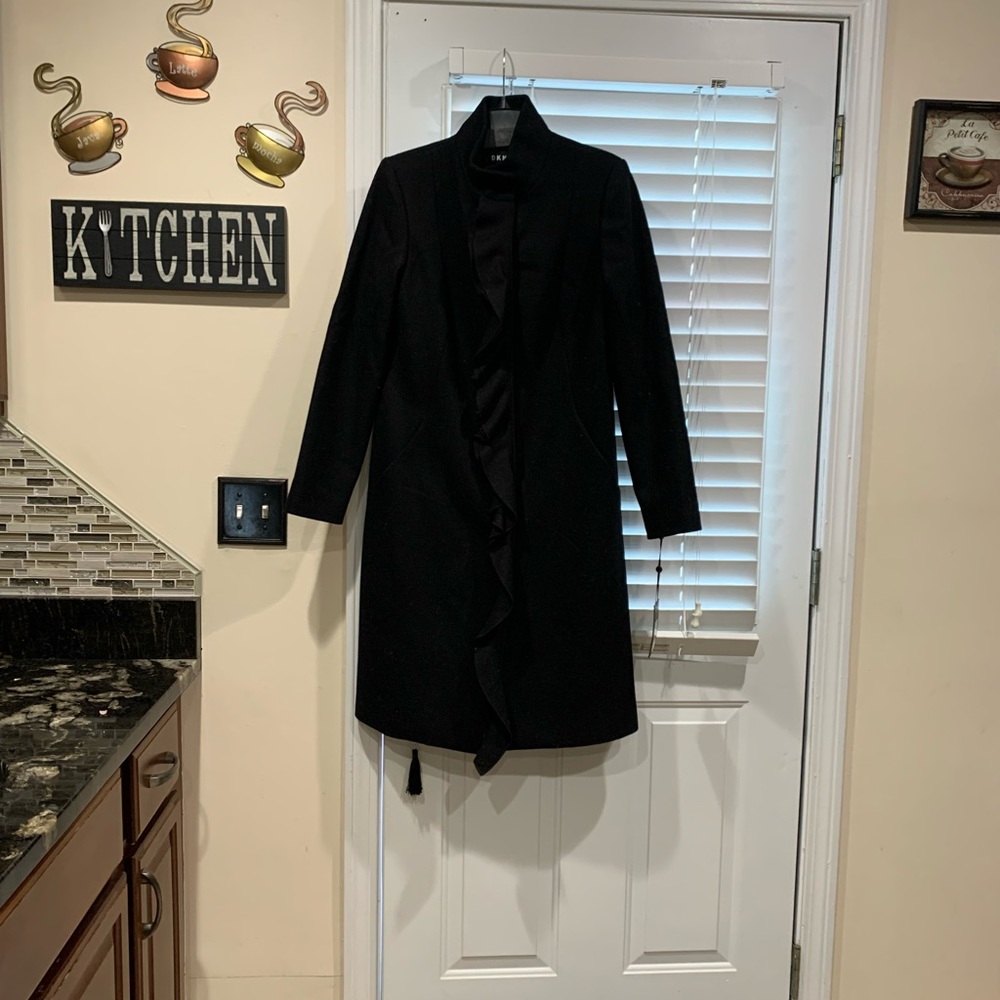 DKNY Women’s Black Coat with Ruffles Size 2